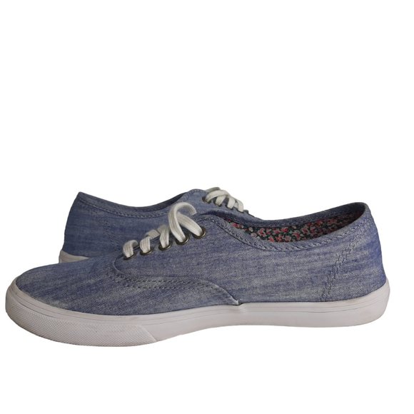 Vans Authentic Unisex Canvas Lace Up Low Top Floral Chambray Blue Size 7 - Picture 8 of 11